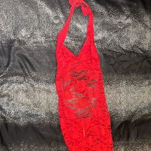 Exotic wear red lace gown